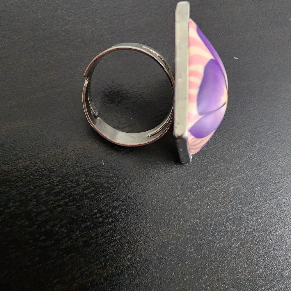 Purple Flower Ring, Size Adjustable - image 5
